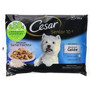 César Cesar Délices Set de 13 x 4 Sachets Fraîcheurs en Gelée pour Chien Senior 10+ 100 g