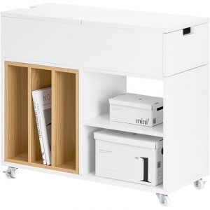 Sobuy Bout de canapé en bois avec porte- revues et tiroir effet bois blanc