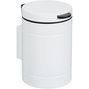 Relaxdays Poubelle de salle de bain, montage mural, 3 litres, système d'abaissement automatique, seau intérieur, en métal, ronde, blanche