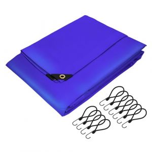 Bâche de Protection Premium avec Œillets + 10 Crochets, 6x3m 18m², 650g/m², Bleu, Tissu pvc, Indéchirable, Imperméable, Housse Polyvalente, Idéale