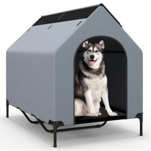 Coast Raised Dog Kennel Grey 84x132x114 cm - Maison imperméable avec ventilation et couvercle amovible pour grands chiens