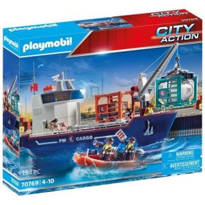 Playmobil 70769 - Grand cargo avec bateau de douaniers