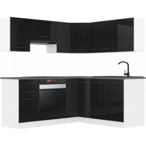 Belini - Cuisine Equipee Complete Sarah Muebles de Cuisine Complets. L-Forme Cuisine. Cuisine Complete sans Plan de Travail, Noir très Brillant