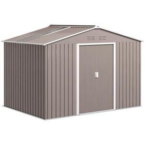 Outsunny Abri de jardin - 5,4m&sup2; - kit de fondation, porte coulissante, 4 a&eacute;rations - 277x195x192cm - gris clair