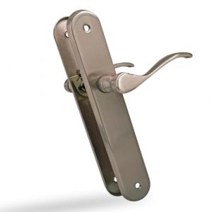 Amig - Lot de 2 poign&eacute;es de porte | Manivelle fonctionnelle et ergonomique | Plaque ovale en acier et poign&eacute;e de Zamak | Argent mat | Sans trou | 237 x 40 x 55 mm