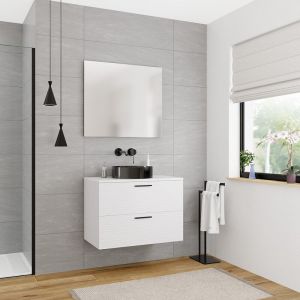 Ceramia Set complet 80 cm : plan vasque blanc mat + meuble assembl&eacute; certifi&eacute; FSC, blanc cass&eacute; (CERAMIA-4OW80-S)