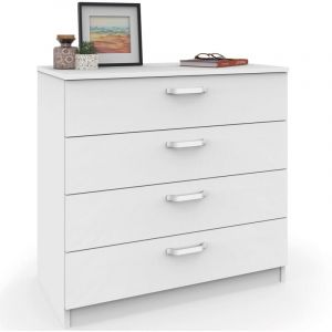 Briebe Prakt Commode Chambre, Chiffonnier Meuble de Rangement avec 4 Tiroirs, 78x74x40 cm Blanc