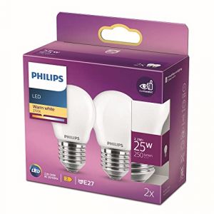 Philips Ampoule LED sph&eacute;rique blanc chaud E27 2,2W 2 pi&egrave;ces