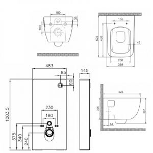 Image de Planetebain Pack WC suspendu mural en verre noir et cuvette carénée design sans bride AQUA