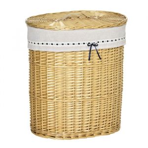 Homcom Panier à Linge en Osier, Panier à Linge avec Sac à Linge et Couvercle, Naturel, 100L 51 x 38 x 57 cm