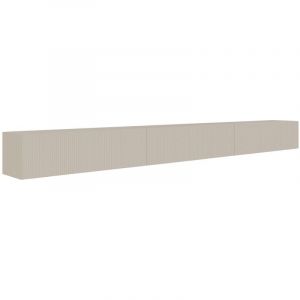 Selsey VELDIO &ndash; Meuble TV mural avec fa&ccedil;ades rainur&eacute;es &ndash; 300 cm &ndash; beige gris