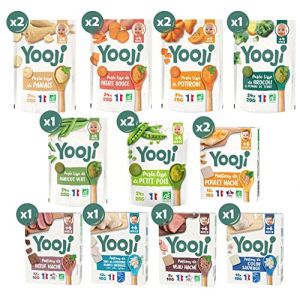 Yooji 45 Repas Spécial diversification alimentaire dès 6 mois - Purées lisses de légumes bio et hachés de viandes et poissons