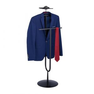 Relaxdays Valet de Chambre, pour Vestes et Pantalons, en Acier, avec Tablette pour la Montre, HLP : 121x45x33,5 cm, Noir