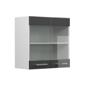 Meuble de cuisine haut vitré R-Line, Anthracite Haute brillance, 60 cm, Vicco