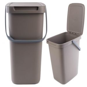 Poubelle avec couvercle et poignée, en plastique, pour le tri sélectif, rectangulaire avec couvercle à charnière (marron, 12 l) - Kadax