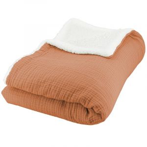 Coté Déco Plaid Polaire et Gaze de Coton 130x170 Couverture Chaude et Douce pour lit ou canapé. (Terracotta Caramel)