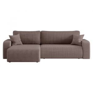 Loungitude Canap&eacute; ALYA d'angle max r&eacute;versible et convertible 5 places en velours c&ocirc;tel&eacute; - Marron glac&eacute;