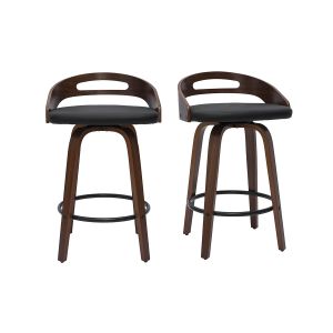 Miliboo Tabourets de bar design bois foncé et polyuréthane noir 65cm (lot de 2) MANO