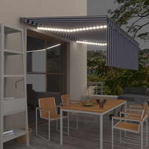 VidaXL Auvent automatique avec capteur de vent LED 4x3 m Bleu et blanc - Bleu et blanc