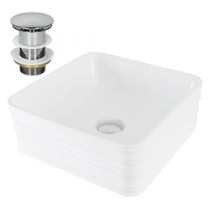 ML-Design Lavabo en Céramique, Blanc Brillant, 39x39x15 cm, Forme Anguleux, Garniture de