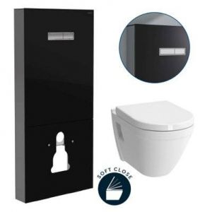 vitra Pack wc Bâti support en verre trempé/aluminium brossé avec plaque intégrée + wc S50 + Abattant softclose (VitrusS50-1)