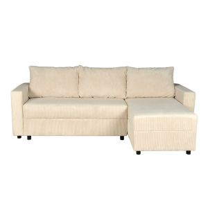Weber Industries Canapé d'angle convertible et réversible avec coffre theo en velours côtelé / Beige/ L230xH88xP145 cm