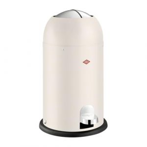 Wesco Kickmaster Junior Poubelle de couleur sable mat, tôle d'acier revêtue par pulvérisation, amortisseur intégré, volume 12 litres, insert en plastique, clapet d'insertion
