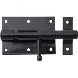 Alberts 863210 Verrou de box | avec poign&eacute;e ronde et boucle serr&eacute;e | plastifi&eacute;, en noir | platine 95 x 67 mm | boulon &Oslash; 15,5 mm | longueur totale 135 mm | kit de 10