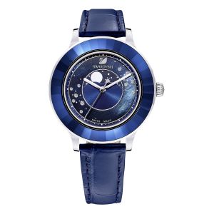 Image de Swarovski Montre 5516305 - Octea Lux Cadran Phase Lune Bracelet Cuir Bleu Lunette Cristal Dark Indigo Femme