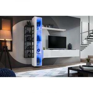 AC-Déco Ensemble Meuble TV Design "Switch VII" 240cm Blanc & Noir