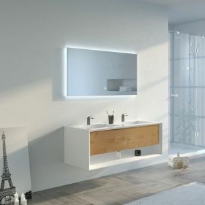 Image de Distribain Meuble de salle de bain Piazza 1200 Bois naturel et Blanc - Bois naturel & Blanc