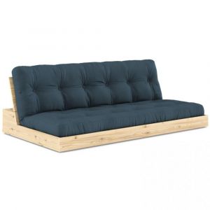 Canapé lit futon BASE bleu pétrole couchage 130cm dossiers coffres