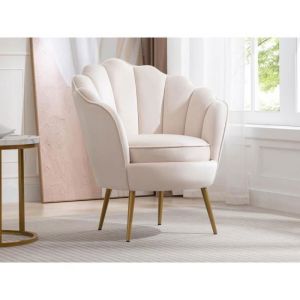 Vente-unique - Fauteuil coquillage en velours beige lalea