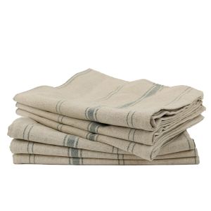 Linandelle Lot de 6 torchons m&eacute;tis naturel lin-coton BRASSERIE - Vert