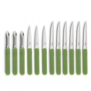 Bandridge Pradel Essentiel - Set 12 couteaux de cuisine : steak, office et éplucheur - Energy - Acier inoxydable 13/0, Finition Brillante - Vert