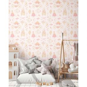 A.S. Creation Papier peint pour chambre d'enfant Lilly & Luis - papier peint intissé résistant à l'aspect princesse - 10,05 m x 0,53 m - beige, crème, rose - fabriqué en Allemagne - 771301