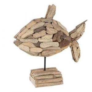 Jolipa Statuette Déco Bois Poisson sur Pied 40cm Beige