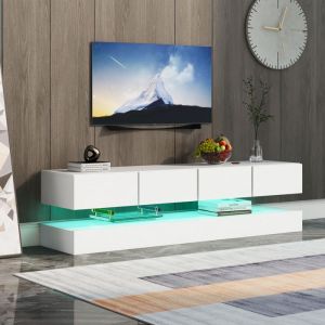 Meuble TV aver 2 armoires et 4 grands tiroirs meuble mural TV &agrave; &eacute;clairage LED 16 couleurs pour t&eacute;l&eacute;viseurs 55 pouces 130x33x15 cm