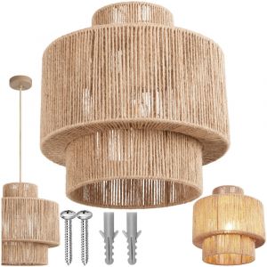 TecTake Lampe pendante Allegra - Plafonnier en jute &Oslash;32 cm - Design Boho - Prise E27 - Max. 40W - Beige
