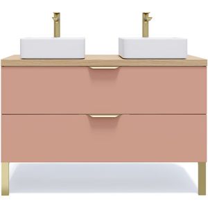 Homifab - Meuble de salle de bain suspendu 2 vasques &agrave; poser 120cm 2 tiroirs Abricot - Venice - Abricot