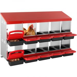 VEVOR Pondoir à Poules, 10 Compartiments, Nichoirs Inclinés en Métal, 1320x525x790 mm, Stable et Résistant à la Corrosion, avec Trous Inférieurs, Plate-forme de Repos, pour Différentes Races de Poules
