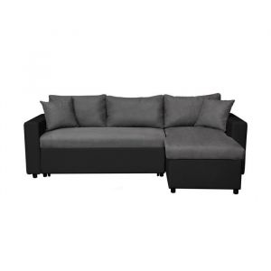 Loungitude Canapé d'angle convertible coffre marron, simili microfibre gris/noir