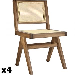 TecTake Lot 4 chaises en bois avec cannage viennois design boho chêne clair
