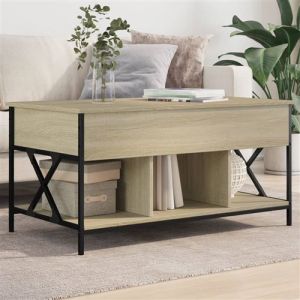 VidaXL Table Basse, Bout de Canapé avec Pieds Réglables, Table d'Appoint avec Rangement Salon Intérieur, Moderne, Chêne Sonoma Bois d'Ingénierie et Métal