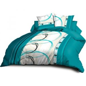 Parure Drap plat + drap-housse 140x190 + 2 Taies - Microfibre douce et résistante - Entretien Facile - Roue-libre turquoise