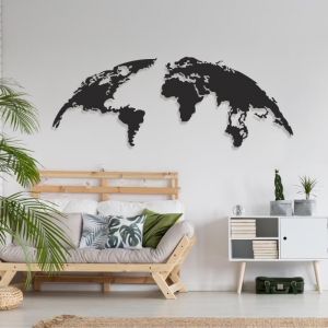 Décoration Murale en Métal Carte du Monde, Art Mural de Carte du Monde ovale - 55 x 130 - DEKORY
