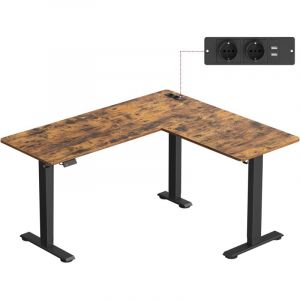 Bureau électrique réglable en hauteur forme en l marron et noir