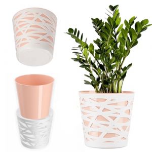 Pot de Fleurs Pot de Fleurs Couvercle en Plastique Insert Fleurs Plantes 13 cm P&ecirc;che - Kadax