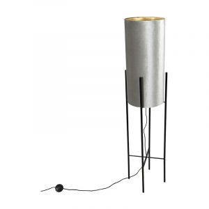 Image de Qazqa Lampadaire design abat-jour en velours noir taupe avec or - Rich