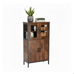 Relaxdays Armoire de Cuisine Industrielle, Haute avec Portes vitrées H 108xL 60xP 30 cm, vitrine étroite, Bois Brun